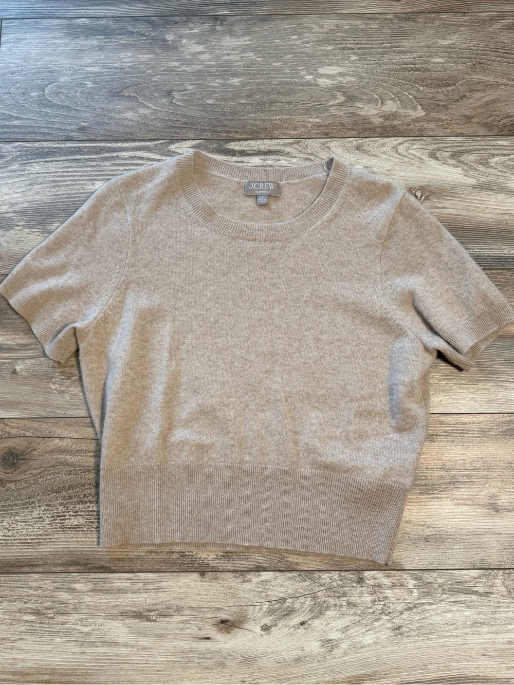 J. Crew Taupe Short-Sleeve Crewneck Cashmere Sweater